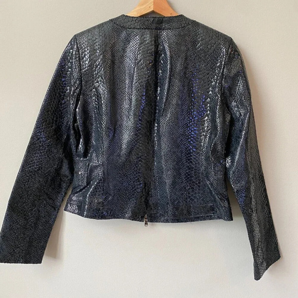 NWOT Jones New York Women's Size Small 100% Leather Glossy Full Zip Black Jacket - Picture 11 of 16